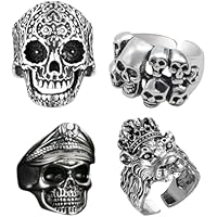 CFEWV 4 Piezas Anillos Hombre Anillo Calavera, Acero Inoxidable