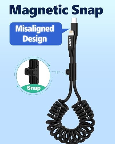 AGVEE 3ft Coiled USB-C to Lightning Cable [MFI Certified] Carplay