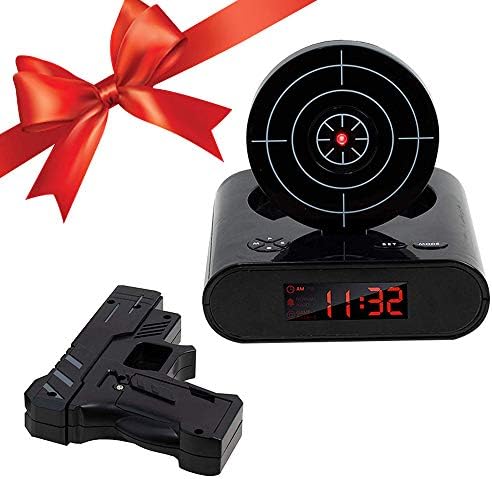 SUNJULY Target Wake UP Alarm Clock, Creative Gun Shooting Alarm Personalized 12 Hour Digital Display for Heavy Sleepers, Christmas Novelty Gift for Boys Girls