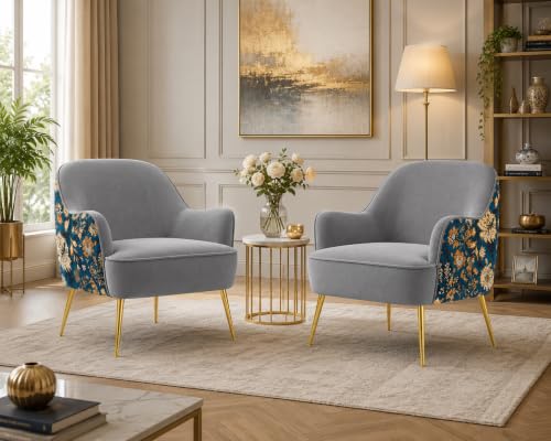 Image of Velvet Chair with Pillow for Home | Modern Accent Armchair in Soft Velvet Fabric with Golden Legs | Premium Accent Chair for Living Room Bedroom Restaurent | (Light Grey, Big Zara)