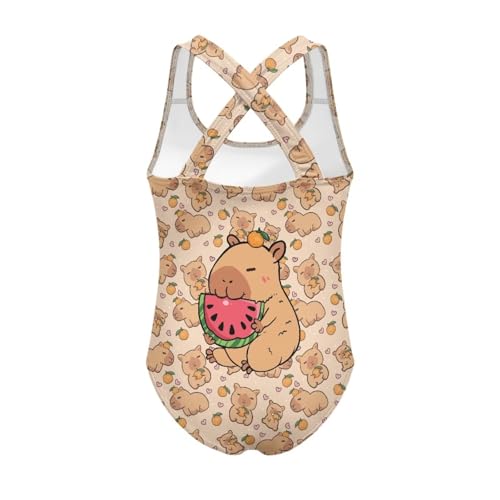 Image of Capybara Swimsuits for Girls 10-12 Casual One Piece Bathing Suit Trendy Comfy Summer Swimwear with Cross Straps Breathable Athletic Swim Wear