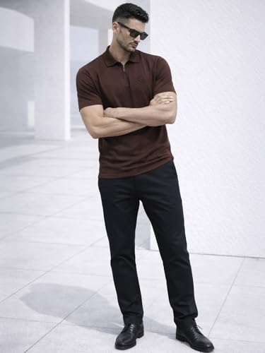 Image of Veirdo Men's Regular Fit Interlock Polo T-Shirt, Cotton Fabric, Half Sleeves,Stylish Collared Neck, Perfect for Casual and Office Wear, Soft, Comfortable (S-2XL)