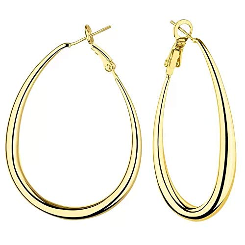 14K Gold Plated Oval Large Hoops,Thick Lightweight Gold Hoop earrings ,925 Sterling Silver Teardrop Hoop Earrings for Women Girls