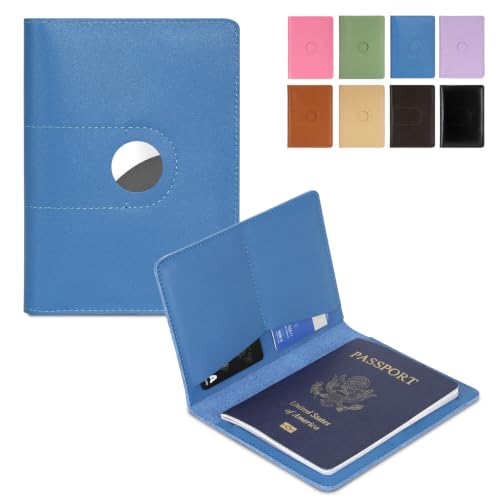 Full Grain Leather Passport Holder Cover for Men and Women Travel, Passport Wallet with AirTag Slot, Travel Must Haves Essentials Genuine Leather Passport Covers Gifts
