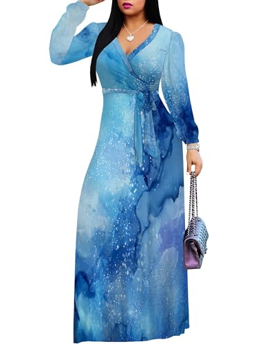 Image of SUZONANA Plus Size Dresses for Women Floral Print Maxi Dress Flowy 3 /4 Sleeve with Belt