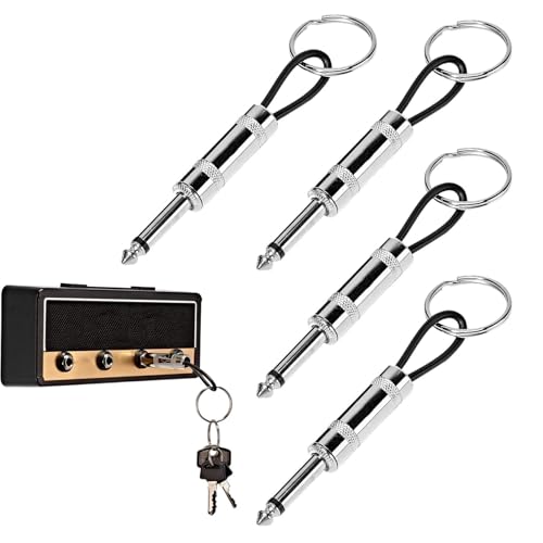 HAUTRHVB 4PCS Guitar Key Holder,Guitar Plug Keychain,Key Ring,Guitar Plug Key
