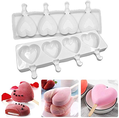 Ice Pop Molds Silicone Popsicle Molds 4 Cavities Homemade Ice Cream Mold Heart Ice Cream Mold Reusable Soft Silicone,Silicone Popsicle Molds Cake,Cakesicle Mold For Diy Ice Pops #TOP2