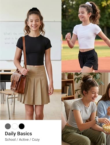 Image of EXARUS 3 Pack Girls Square Neck Top Fitted Tshirt Trendy Cute Crop Tops Tee