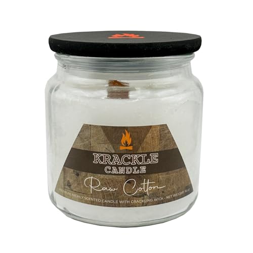 Image of Krackle Candle | Raw Cotton | 16 oz Scented Candle with Natural Crackling Wooden Wick | Poured in the USA | Clean Cotton, Green Rose & Bergamot Fragrance
