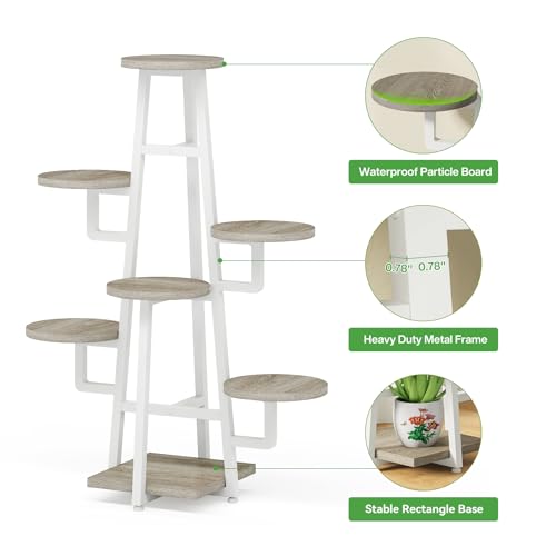 Image of Tribesigns 7 Tier Plant Stand Indoor, Tall Plant Shelf for Multiple Plants, Wooden Corner Plant Pots Holder Rack Flower Stand Shelf Planter Organizer for Living Room Balcony Garden, Beige Brown