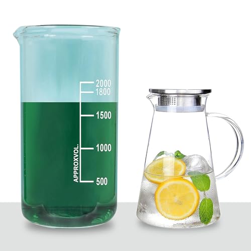 Image of Borosilicate Glass 1.8 LTR Water Jug with Handle, Juice Beverage Carafe with Stainless Steel Lid, Big Glass Iced Tea Pitcher, 1 Pcs Set (Borosilicate 1.8 Liter Stright)