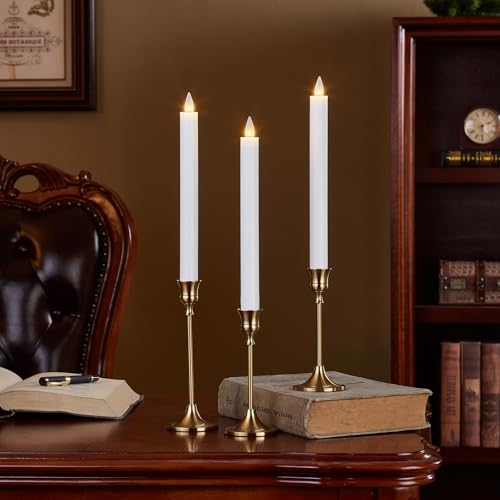 Image of Flameless Taper Candles Flickering with Remote and Timer, 3D Moving Flame Taper Candle Battery Operated to 400 Hours, 9 Inch Window Candles, (White)