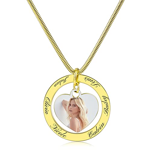 MunkiMix Personnalisé Coeur Photo Pendentif avec Extérieur 6 Noms Cercle Collier Acier Inoxydable Bijoux Personnalisés Cadeau pour Famille/Amis/Grand-Mère/Mère Cover