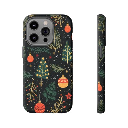 Coque rigide mate iPhone 14 Pro anti-choc motif Noël branches de pin noir
