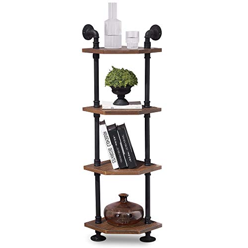 ivinta 4-Tier Pipe Shelves, Industrial Wall Mount Corner Bookcase Shelf