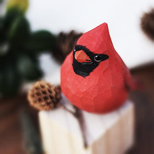Estatua de madera pintada de pájaro cardinal rojo miniatura 6