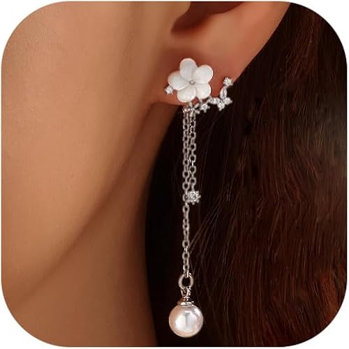 Pearl Earrings for Women, Hypoallergenic Silver Pearl Diamond Flower Earrings Br