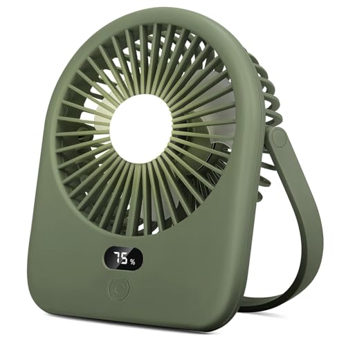 Nezylaf Portable Desk Fan with LED Light, Rechargeable 2000mAh Battery Operated Personal Fan, 180° Tilt Adjustable Small Silent Table Travel Fan, 5 Speeds Desktop Fan for Bedroom, Outdoor