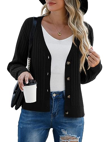 Image of Women's Long Sleeve Cardigan Sweaters Casual V Neck Soft Knit Jacket Button Down Cardigan for Women Winter Fall
