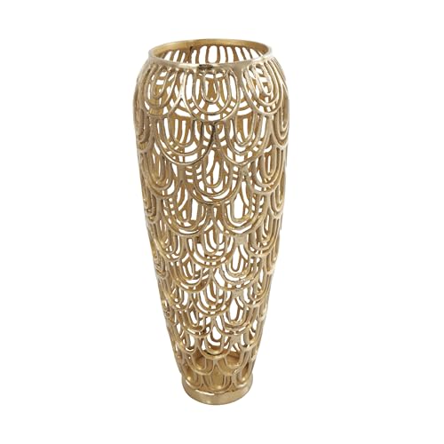 Deco 79 Aluminum Metal Geometric Decorative Vase Art Deco Inspired Arched Centerpiece Vase, Vase for Home Decoration 9' x 10' x 25', Gold