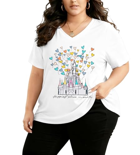 Image of NANYUAYA Plus Size Magic Shirts for Women Castle Kingdom Graphic Magical T Shirt Cute Holiday Princess Tee Vacation Tops