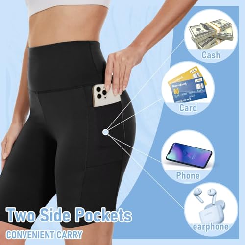 HIGHDAYS 5 Pack Biker Shorts with Pockets for Women - 5"/8" High Waist Spandex Workout Yoga Running Athletic2