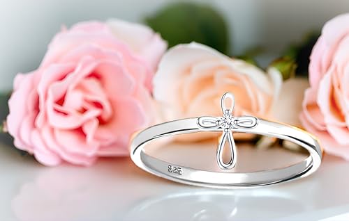 Precious Pieces Sterling Silver Baby Ring with Cross for Baptism, Christening, Dedication, First Communion Gift for Babies, Toddlers, Goddaughter, or Little Girls4
