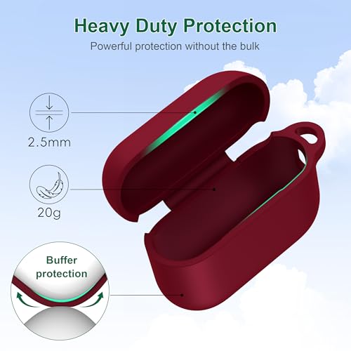 Image of R-fun for AirPods Pro 3 Case (2025), Soft Silicone Protective Case Cover Compatible with Apple AirPods Pro 3rd Generation (USB-C Cable) for Women Men with Cleaning Kit and Keychain, Wine red
