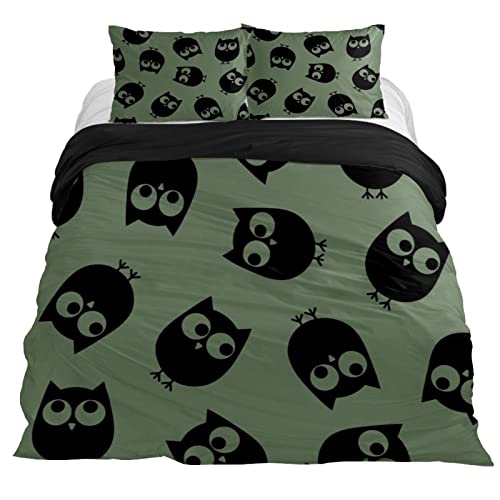 Duvet Covers Set King Cute Owls Pattern - Soft And Breathable Microfiber Comforter Bedding Set With Zipper Closure For Kids Women Men, 1 Duvet Cover 2 Pillowcase #TOP18