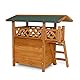 lionto Katzenhaus mit Terrasse und Treppe, Outdoor Lodge für Katzen aus robustem Holz bietet Schutz vor Witterung, 77x50x73 cm, PVC-Lamellen schützen vor Wind, Montageanleitung mitgeliefert, braun