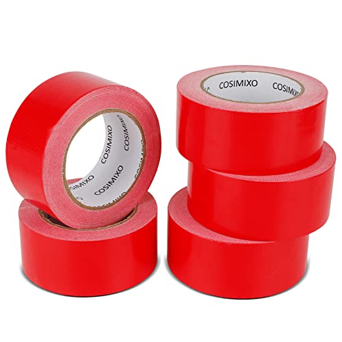 Image of COSIMIXO 5-Pack Red Heavy Duty Duct Tape, 2 inches x 30 Yards, Strong, Flexible, No Residue, All-Weather and Tear by Hand - Bulk Value for Repairs, Industrial, Professional Use