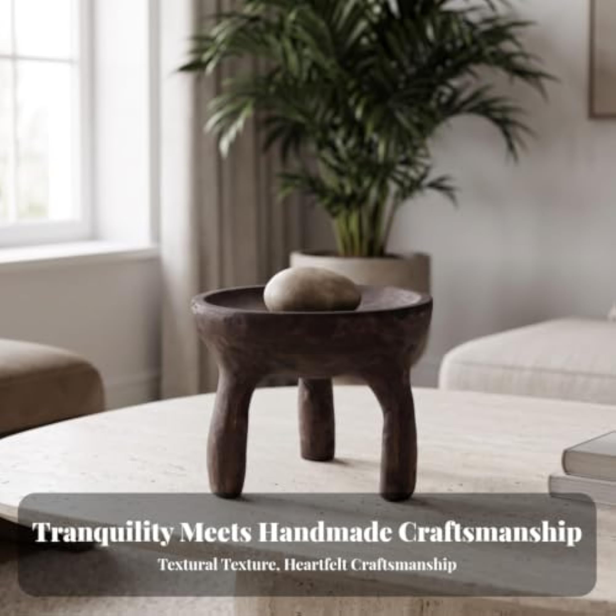 Compact Decorative Tray with Legs, Rustic Wood Pedestal
