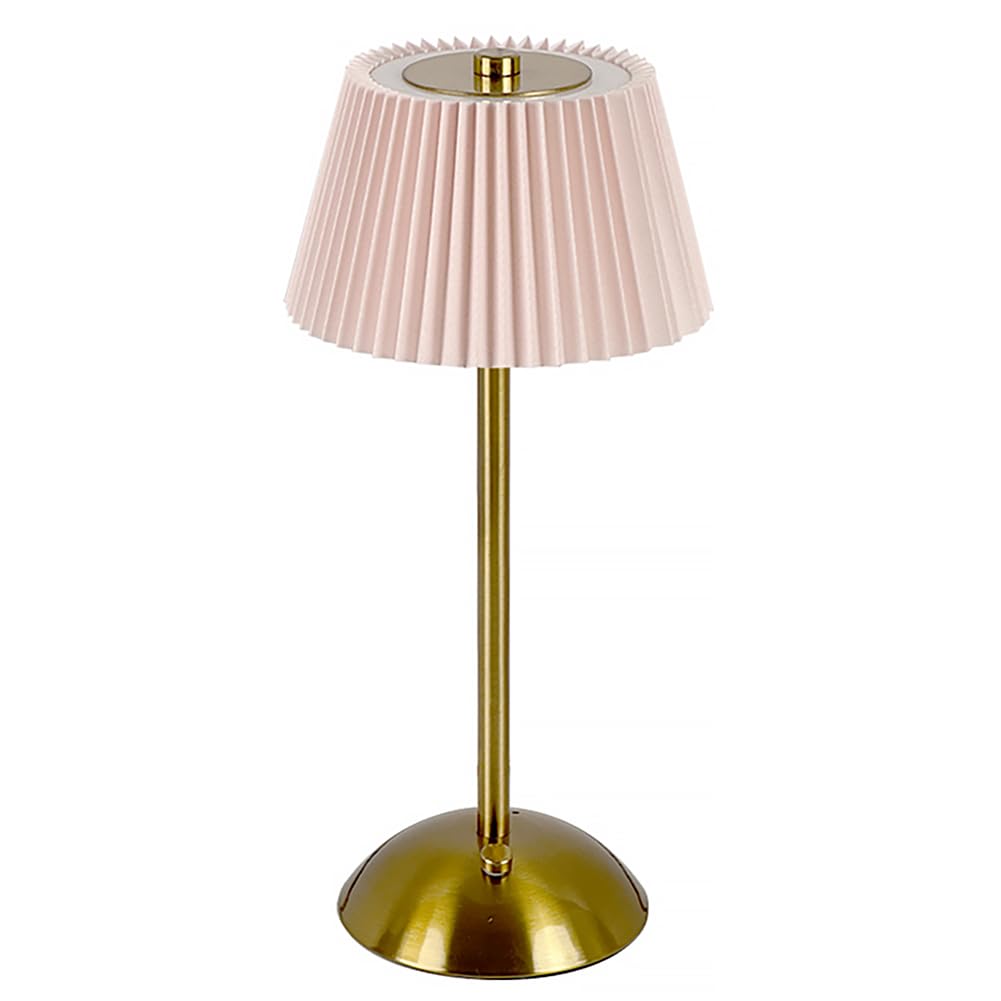 Fiorky Pink Nordic Pleated Cordless Table Lamp Rechargeable Bedside Sleeping Light 3 Light Colors Dimmable Touch Metal Desk Lamp For Restaurant Bar Coffee Shop
