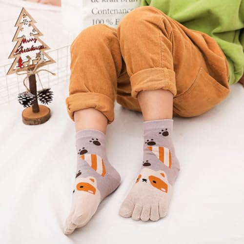 5 Pairs Children's Five Finger Cotton Toe Socks - Cartoon Animal Design for Boys and Girls - Breathable 3-12 Years Old4