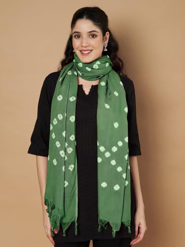 Image of Women's Cotton Rayon Bandhani Print Dupatta with Tassels 2.25 Meters | Women's cotton printed dupatta with tassels.