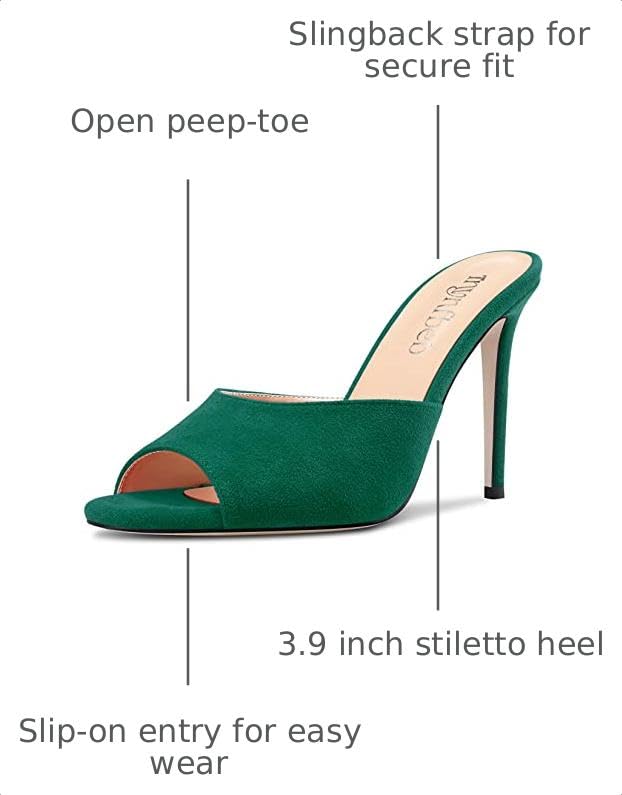 Image of TNYNFBEB Women Stiletto High Heel Peep Open Toe Sandals Slingback Slip-on Wedding Office Cute Basic Classic 3.9 Inches Heels