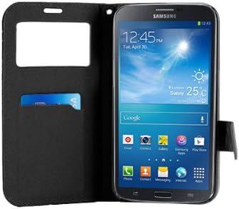 HHI Samsung Galaxy Mega 6.3 S-View Flip Wallet Case with Stand BLACK. Slim Style with Folio Flip Cover Support Auto Sleep and Wake Feature for Galaxy Mega 6.3