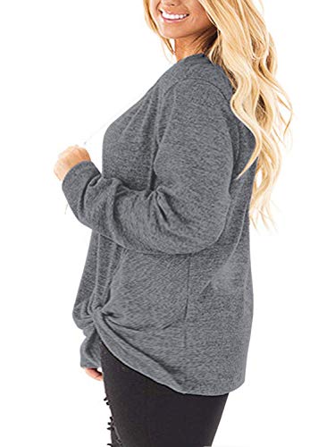 Image of DOLNINE Womens Plus Size Knotted Tops Long Sleeve Tee Shirts Loose Casual Blouse