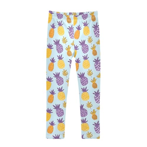 Cartoon Doodle Pineapple Girls Leggings Soft Stretch Workout Yoga Dance Pants for Kids Casual Tights