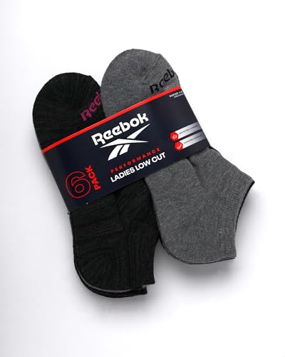 Image of Reebok Womens No Show Socks Moisture Wicking Cushioned Low Cut Socks 6 Pack | Stretch Performance Fabric, Cushioned Heel and Toe, Arch Support, Comfort Seam, Shoe Size 4-10