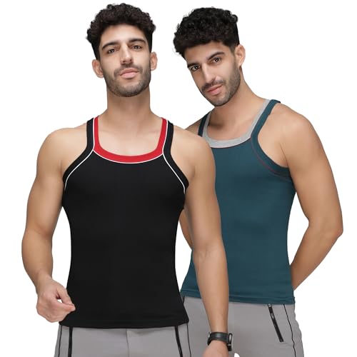 Image of Amul Comfy Pack of 2 Cotton Round Neck Sleeveless Solid Men Gym Vest(Assorted Colours May Vary)
