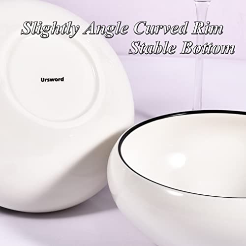 Ursword Large Cereal Snack Bowls Serving Bowls - 37 Ounce Bowls Set, Ceramic Bowl Set Of 2-7.5 Inch Salad Bowls, Soup Bowls, Cereal Bowls For Eating, White With Black Rim #TOP5