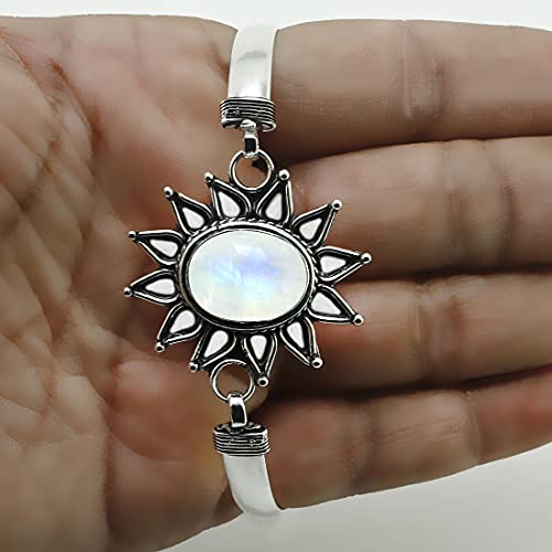 925 Silver Plated Genuine Oval Shape Moonstone Cuff Bangle Handmade Vintage Boho Style Jewelry For Women #TOP3