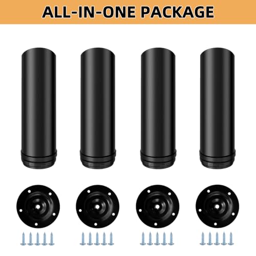 Image of QLLY 6 Inch Adjustable Metal Coffee Table Legs, Heavy Duty Round Furniture Legs with 1 inch Leveling Feet for Ottoman, Bench, End Table and Sofa Replacement, Set of 4 (Black)
