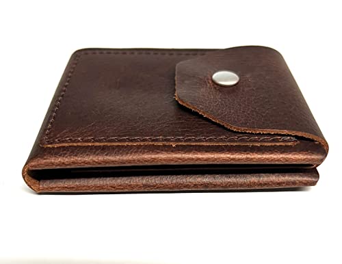 Mens Rustic Snap Card Case Bifold Wallet - Distressed Brown