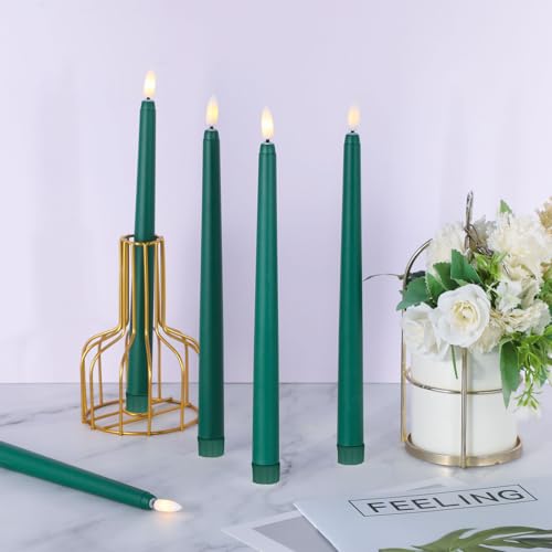 Image of Macarrie 24 Packs Flameless Taper Candles Battery Operated Fake 11 Inch Long Candlelight LED Flameless Candlesticks Flickering Tapered for Summer Fall Wedding(Green)
