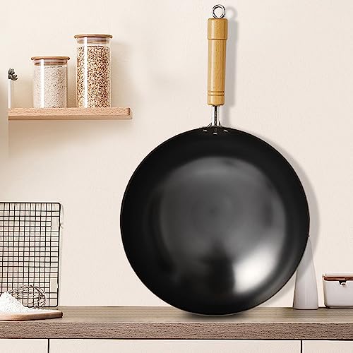 Wok de acero al carbono con mango de madera 30 cm miniatura 2