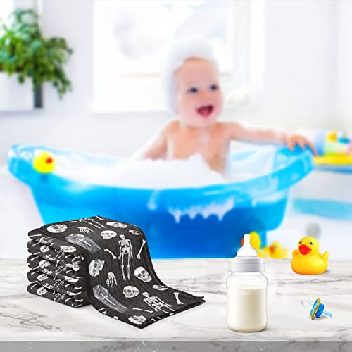 Image of vvfelixl Baby Washcloths Cotton Creepy Skull Baby Muslin Washcloths Soft Baby Face Towel for Newborn Infants, 11.8 X 11.8 Inch, 3 Pack Black