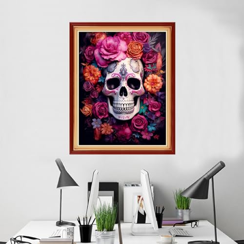 Image of Foxhool Beginners Cross Stitch Kits Stamped Full Range of Embroidery Kits for Adults DIY Cross Stitches kit Embroidery Patterns for Needlepoint kit-Skeleton Flower 16x20 inch