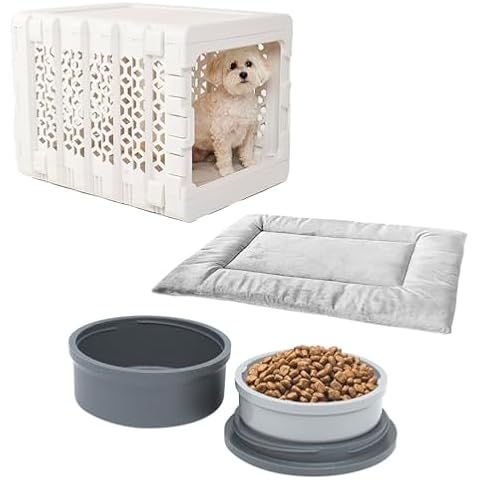 Kindtail Puppy Bundle - Collapsible Dog Crate + Pad + Pet Bowl Set - Comfortable PAWD Pad and Portable Pet Bowls are a for The Pet Crate - Lightweight, Compact, and Portable Set for Travel Cover